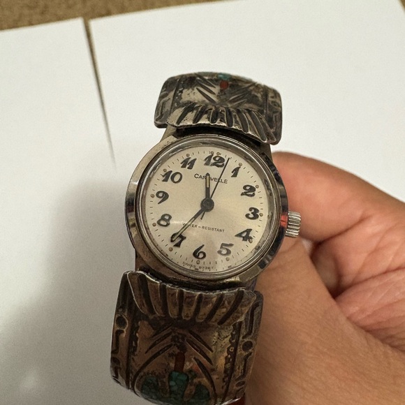 Vintage Navajo Silver and Turquoise Cuff Bracelet - Picture 2 of 5